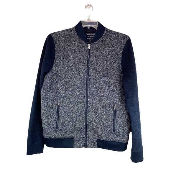 Abercrombie & Fitch Other - Abercrombie & Fitch Bomber Jacket Men's L Navy/Gray Quilted Zip Up Wool Blend